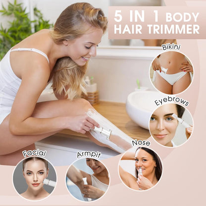 5-in-1 Women's Electric Body Hair Trimmer – Painless, Waterproof, Cordless Groomer